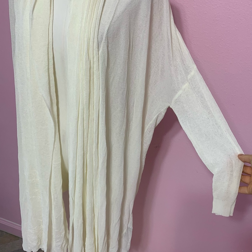 Zara Cream Sheer Scarf Open Sweater M - Picture 9 of 14